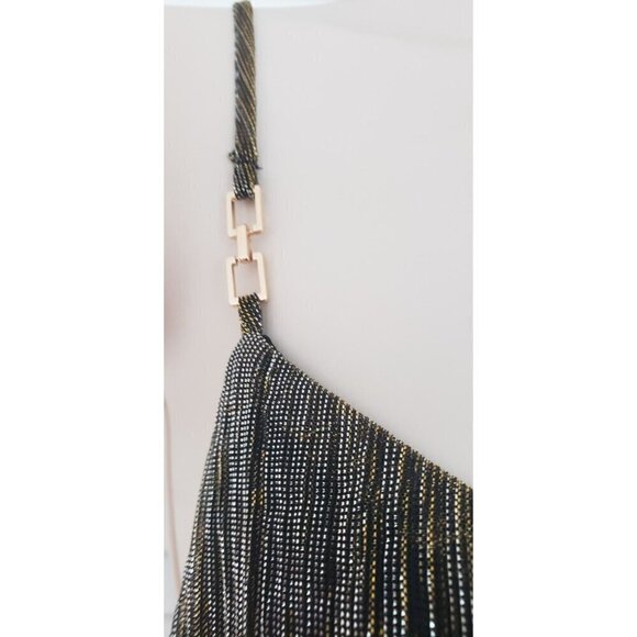 NWT NAIF FORMAL METALLIC GOLD BLACK SPAGHETTI STRAP CAMISOLE TOP SZ LARGE - Picture 3 of 7